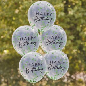 Balão Látex Confettis Folhas Verdes 5unid