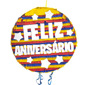 Pinhata Feliz Aniversário Azul/Vermelho/Amarelo 40cm