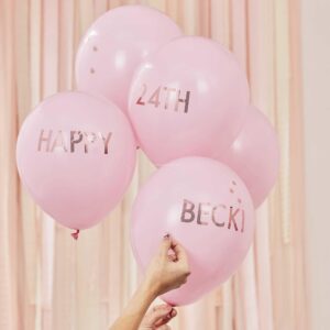 Balão Látex Rosa letras rose gold 5unid